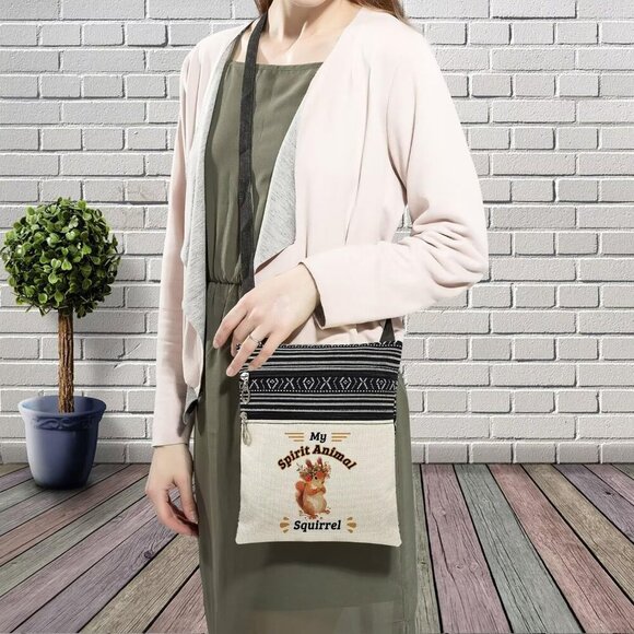 Crossbody Bag Squirrel Ethnic Pattern Small Adjustable Shoulder Purse - Picture 3 of 7